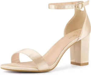 Perphy Open Toe High Heel Ankle Strap Satin Block Heels Sandals for Women