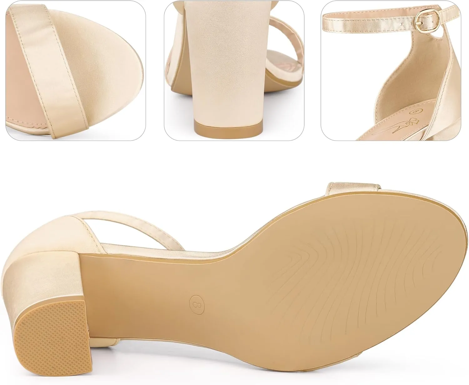 Perphy Open Toe High Heel Ankle Strap Satin Block Heels Sandals for Women