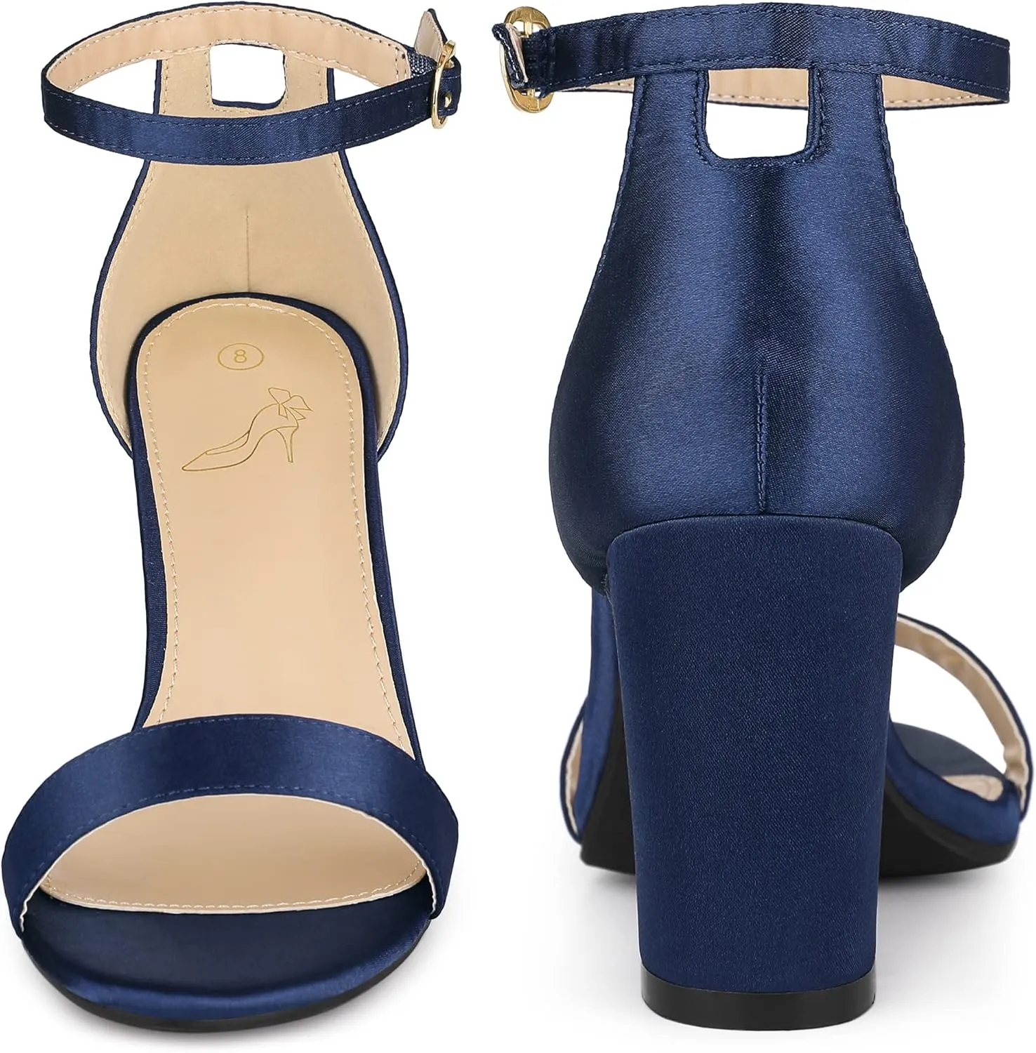Perphy Open Toe High Heel Ankle Strap Satin Block Heels Sandals for Women
