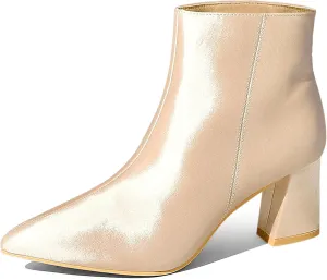 Perphy Pointed Toe Chunky Heel Satin Ankle Boots for Women