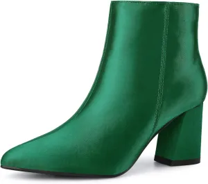 Perphy Pointed Toe Chunky Heel Satin Ankle Boots for Women