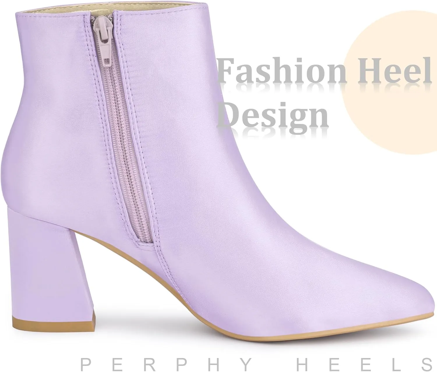 Perphy Pointed Toe Chunky Heel Satin Ankle Boots for Women