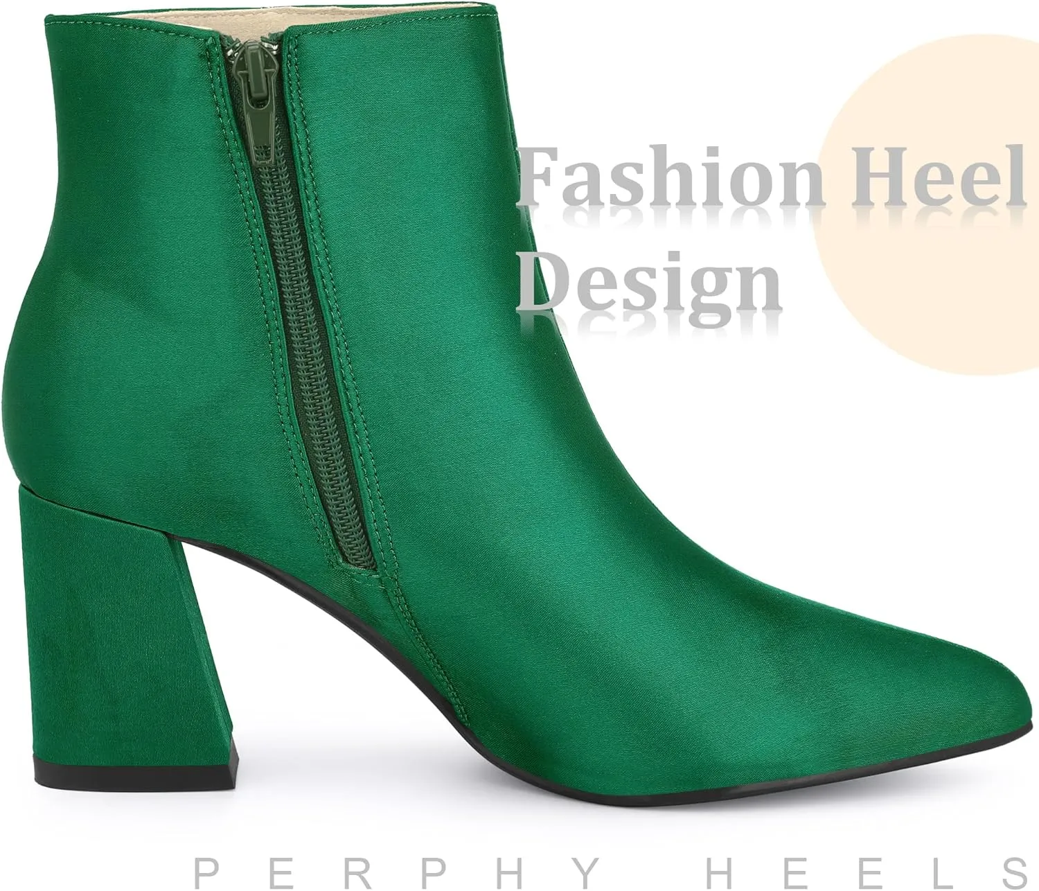 Perphy Pointed Toe Chunky Heel Satin Ankle Boots for Women
