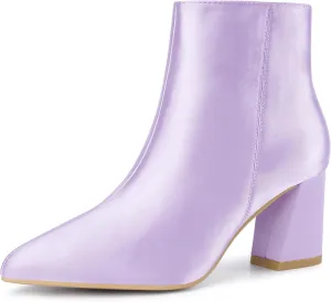 Perphy Pointed Toe Chunky Heel Satin Ankle Boots for Women