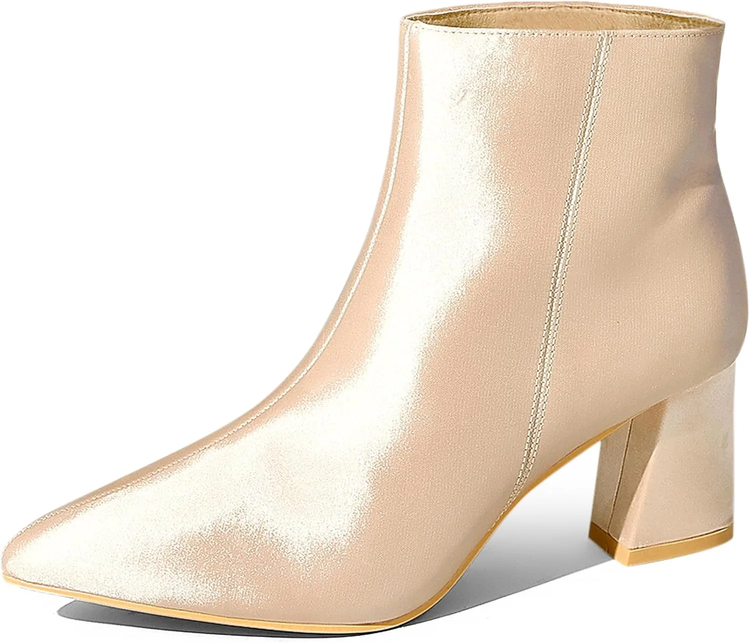Perphy Pointed Toe Chunky Heel Satin Ankle Boots for Women