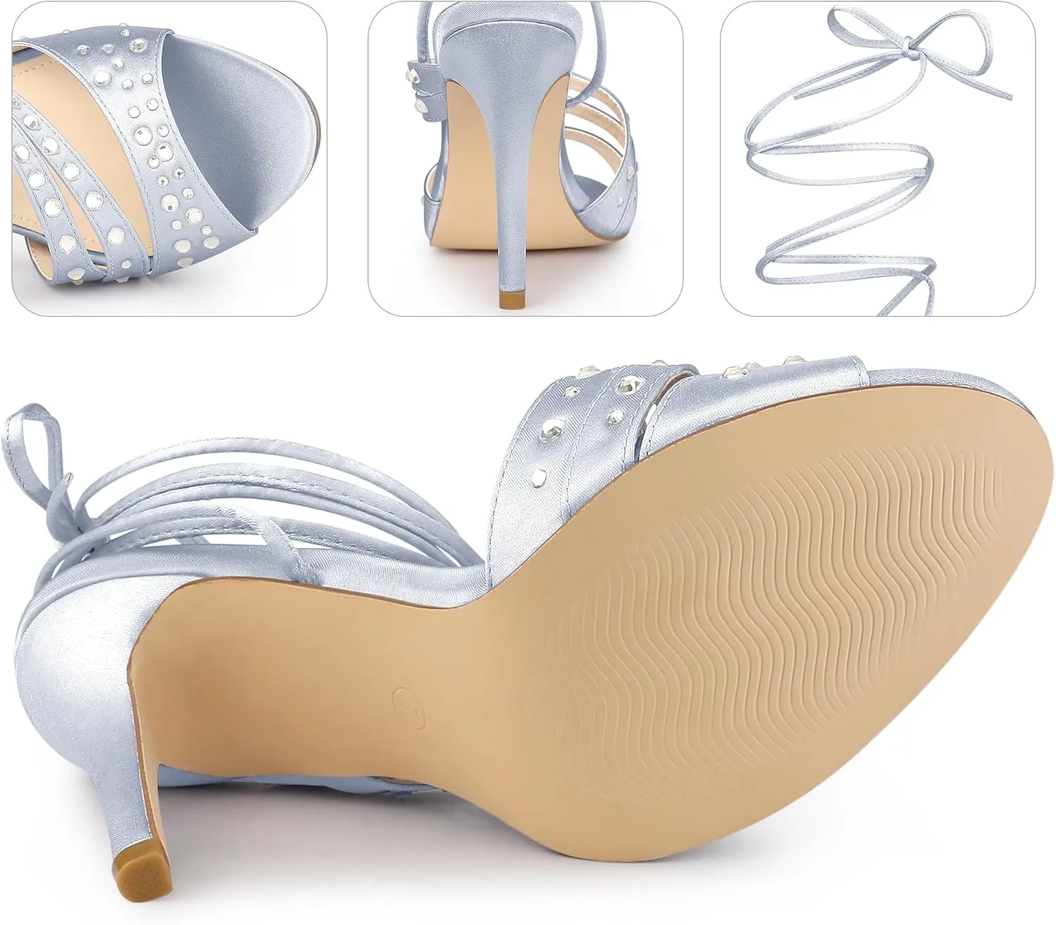 Perphy Rhinestone Satin Lace Up Stiletto Heel Sandal for Women