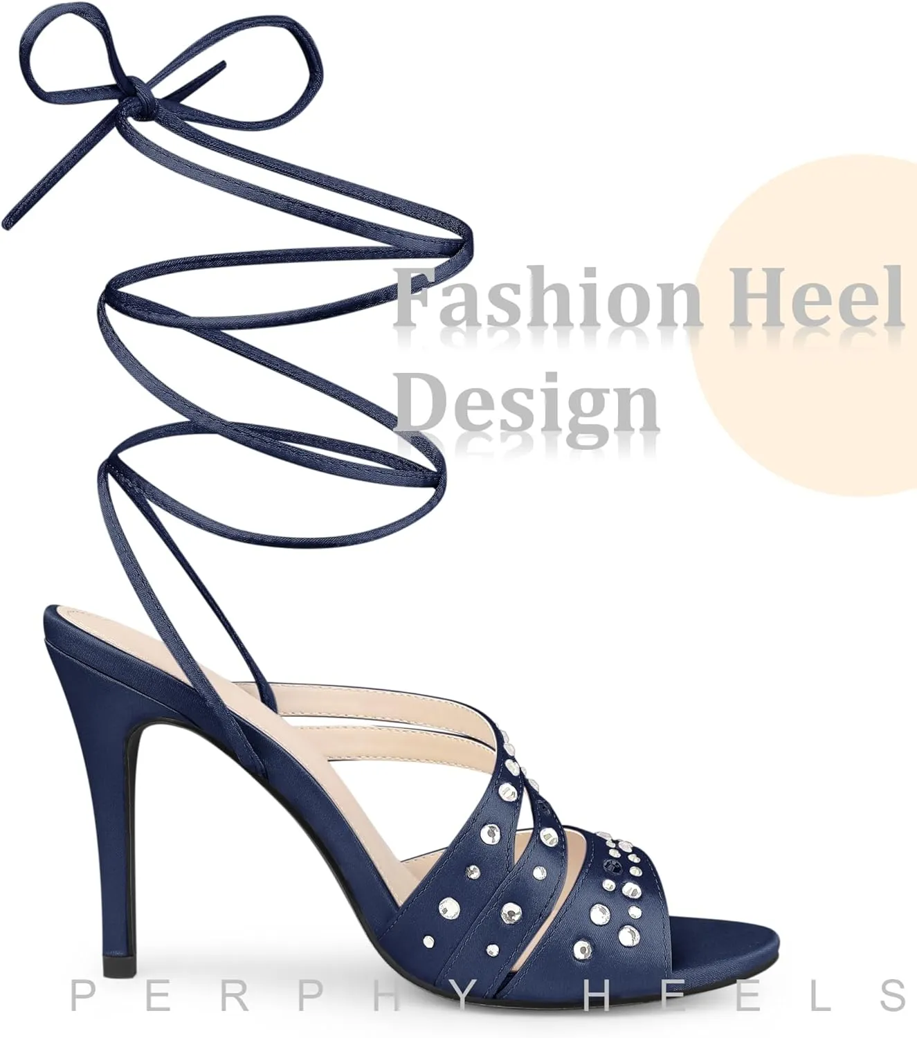 Perphy Rhinestone Satin Lace Up Stiletto Heel Sandal for Women