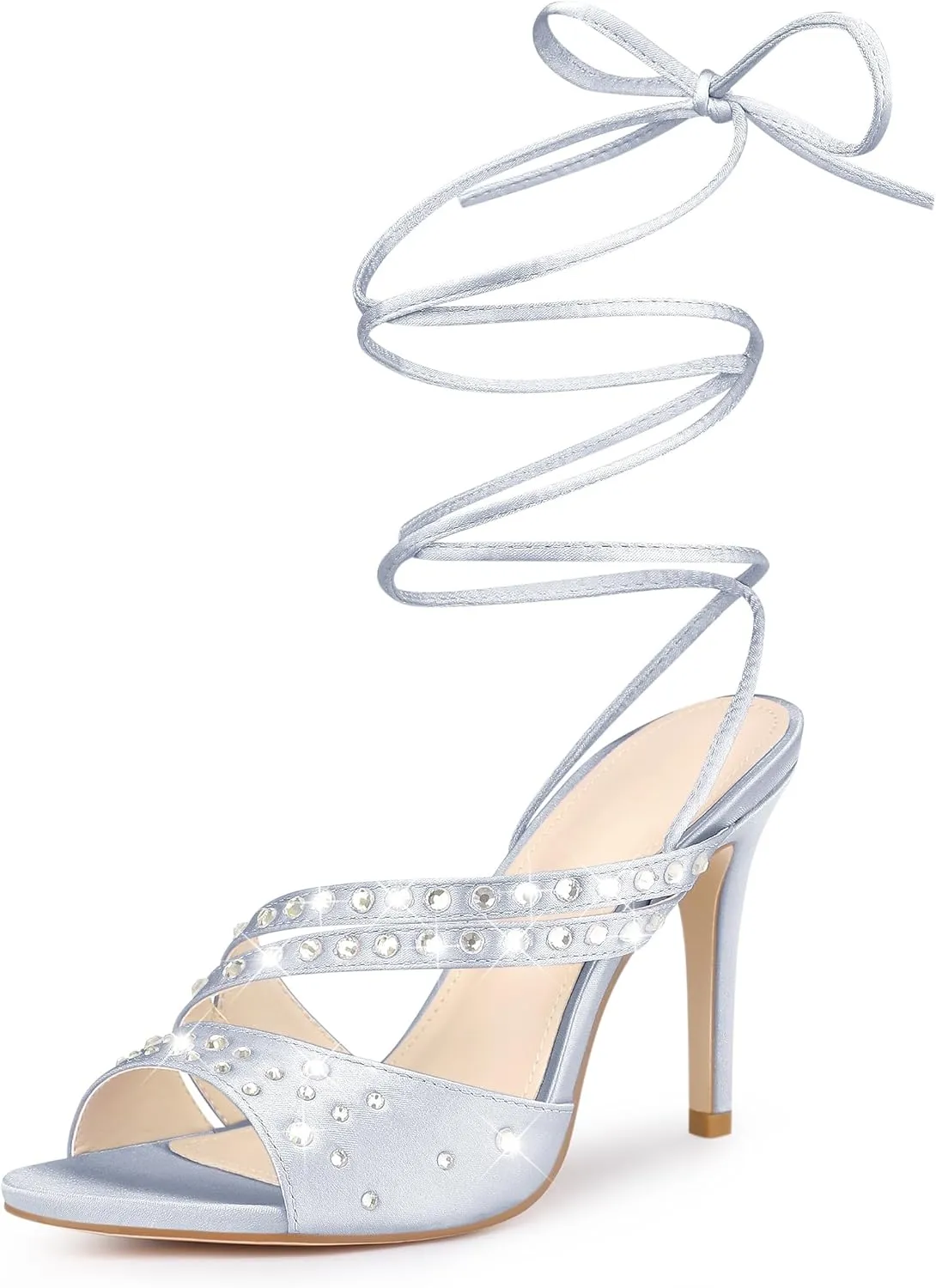 Perphy Rhinestone Satin Lace Up Stiletto Heel Sandal for Women