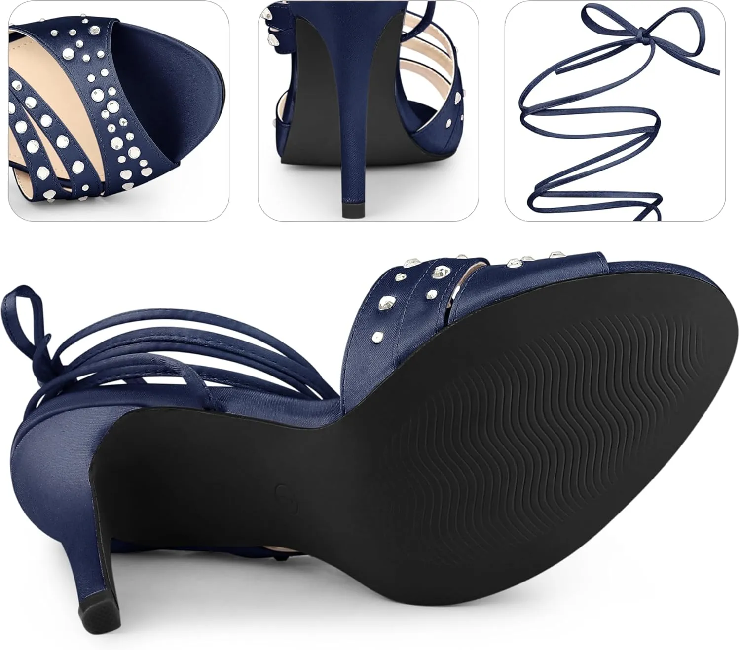 Perphy Rhinestone Satin Lace Up Stiletto Heel Sandal for Women