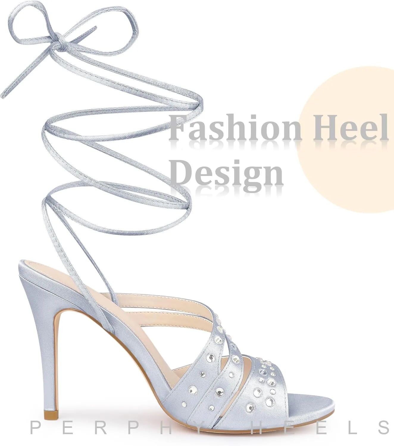 Perphy Rhinestone Satin Lace Up Stiletto Heel Sandal for Women