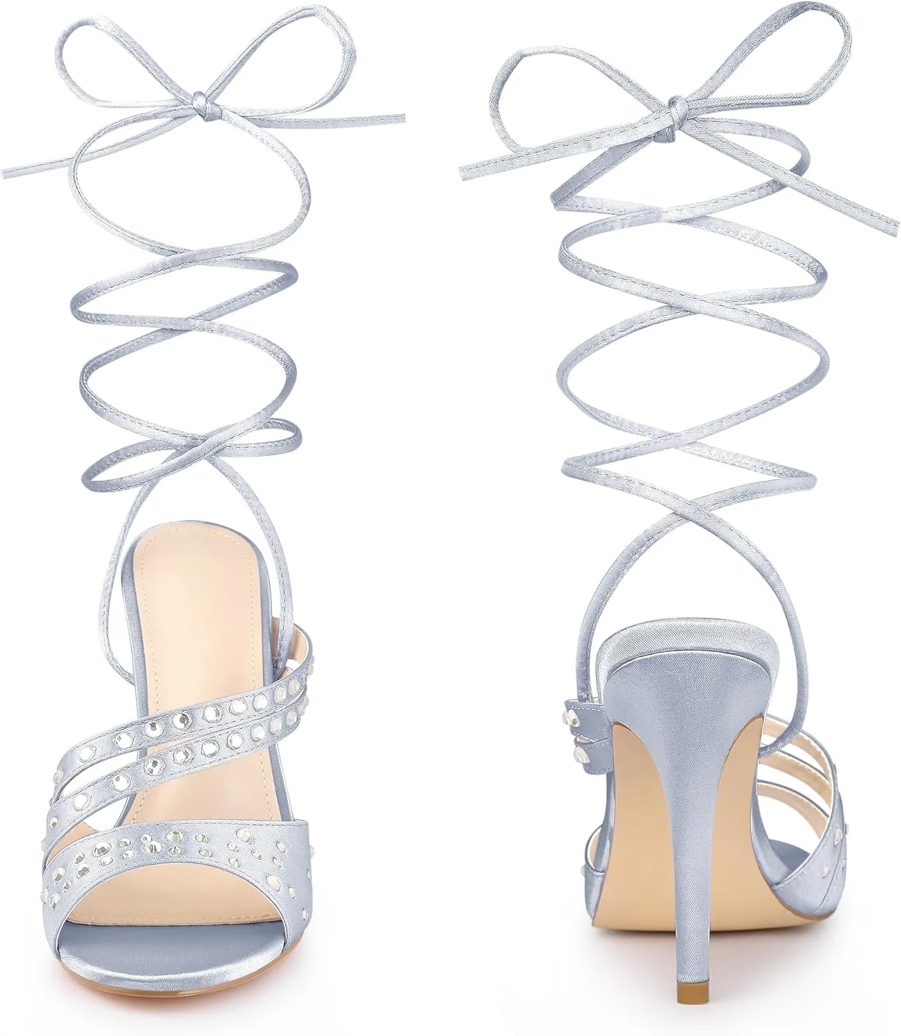 Perphy Rhinestone Satin Lace Up Stiletto Heel Sandal for Women