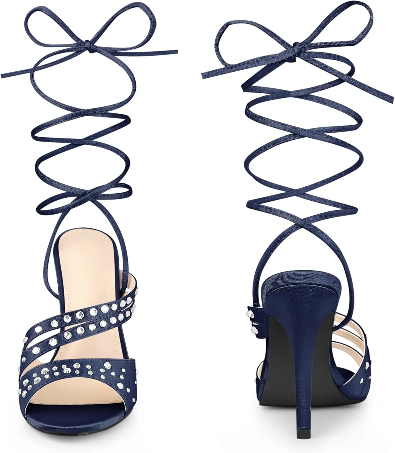Perphy Rhinestone Satin Lace Up Stiletto Heel Sandal for Women