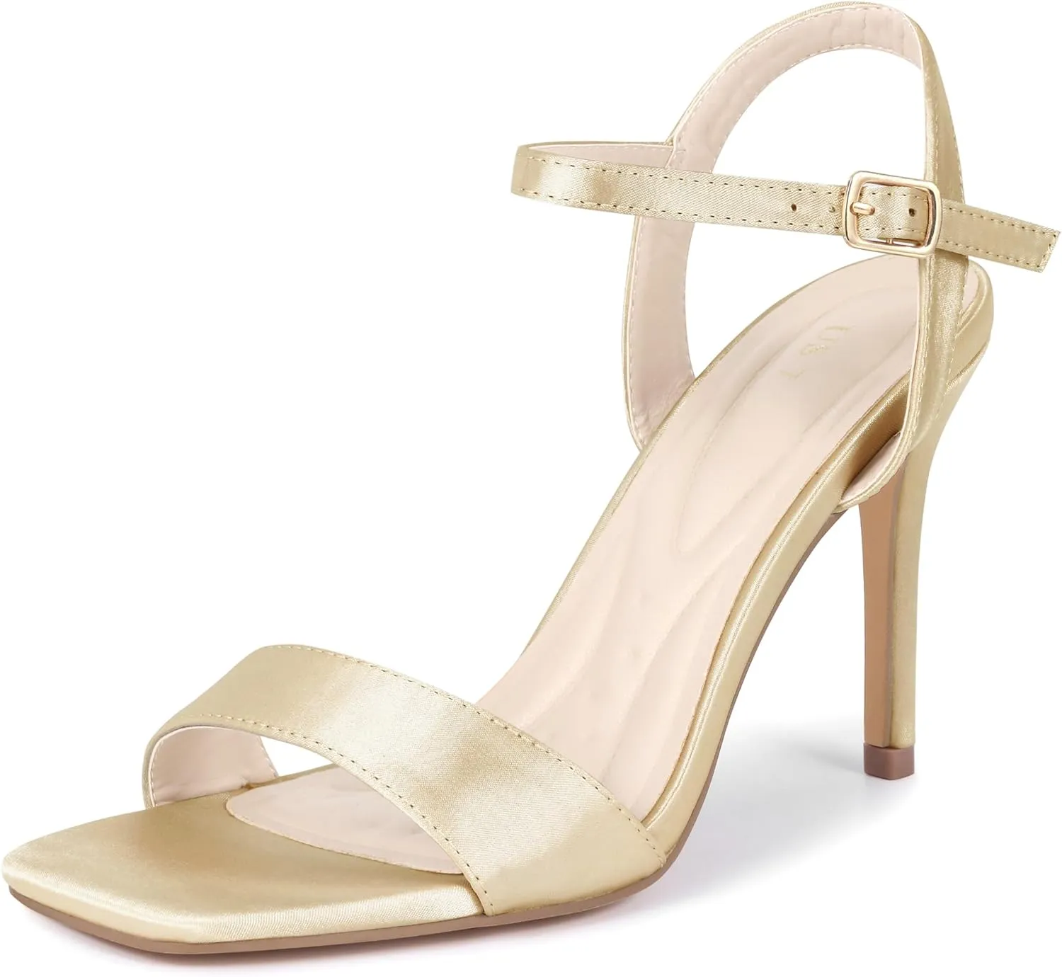 Perphy Satin Heels Squared Toe Ankle Strap Stiletto Heel Sandals for Women