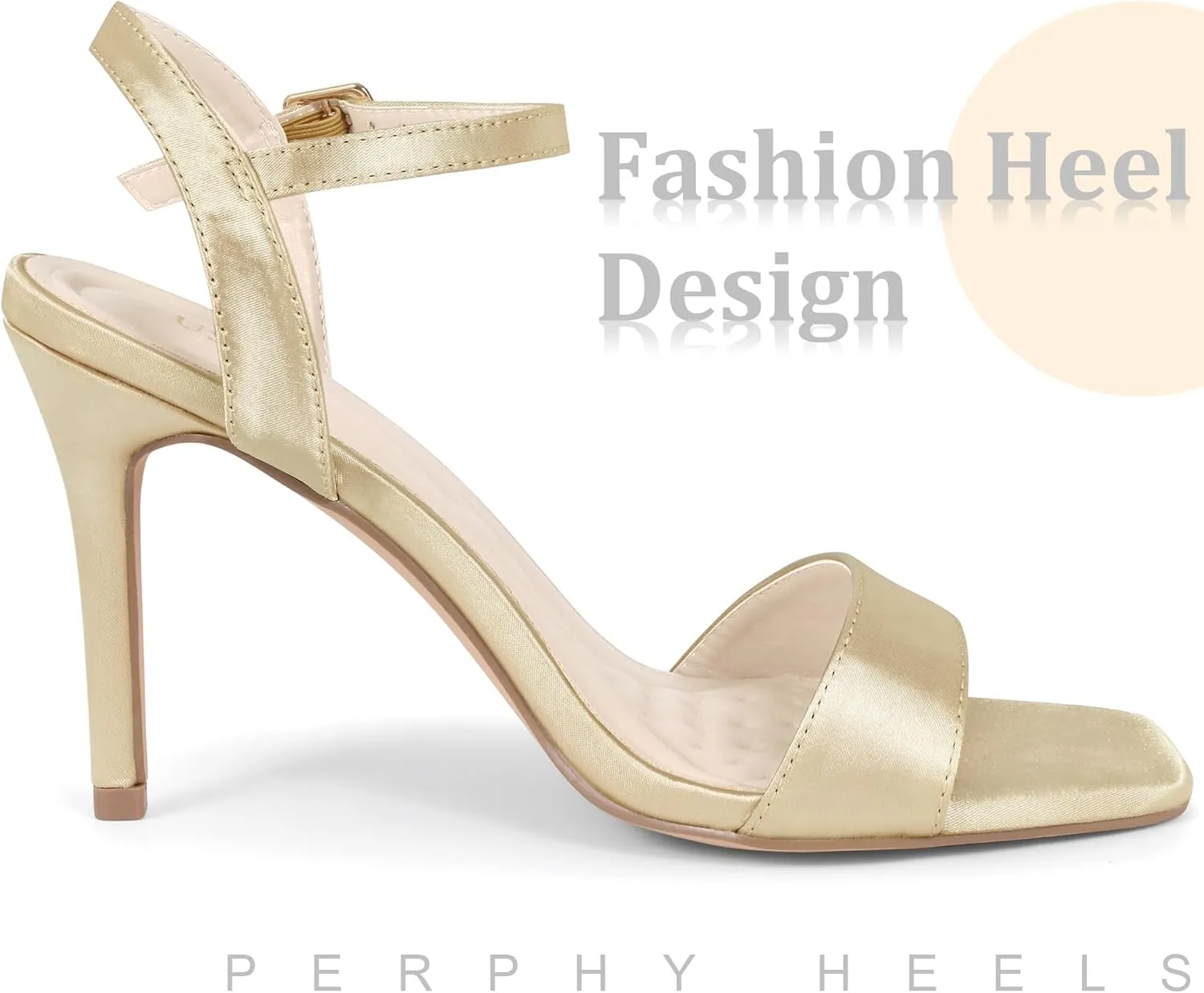 Perphy Satin Heels Squared Toe Ankle Strap Stiletto Heel Sandals for Women