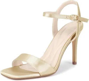 Perphy Satin Heels Squared Toe Ankle Strap Stiletto Heel Sandals for Women