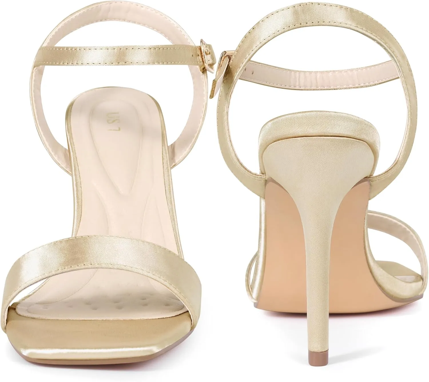 Perphy Satin Heels Squared Toe Ankle Strap Stiletto Heel Sandals for Women