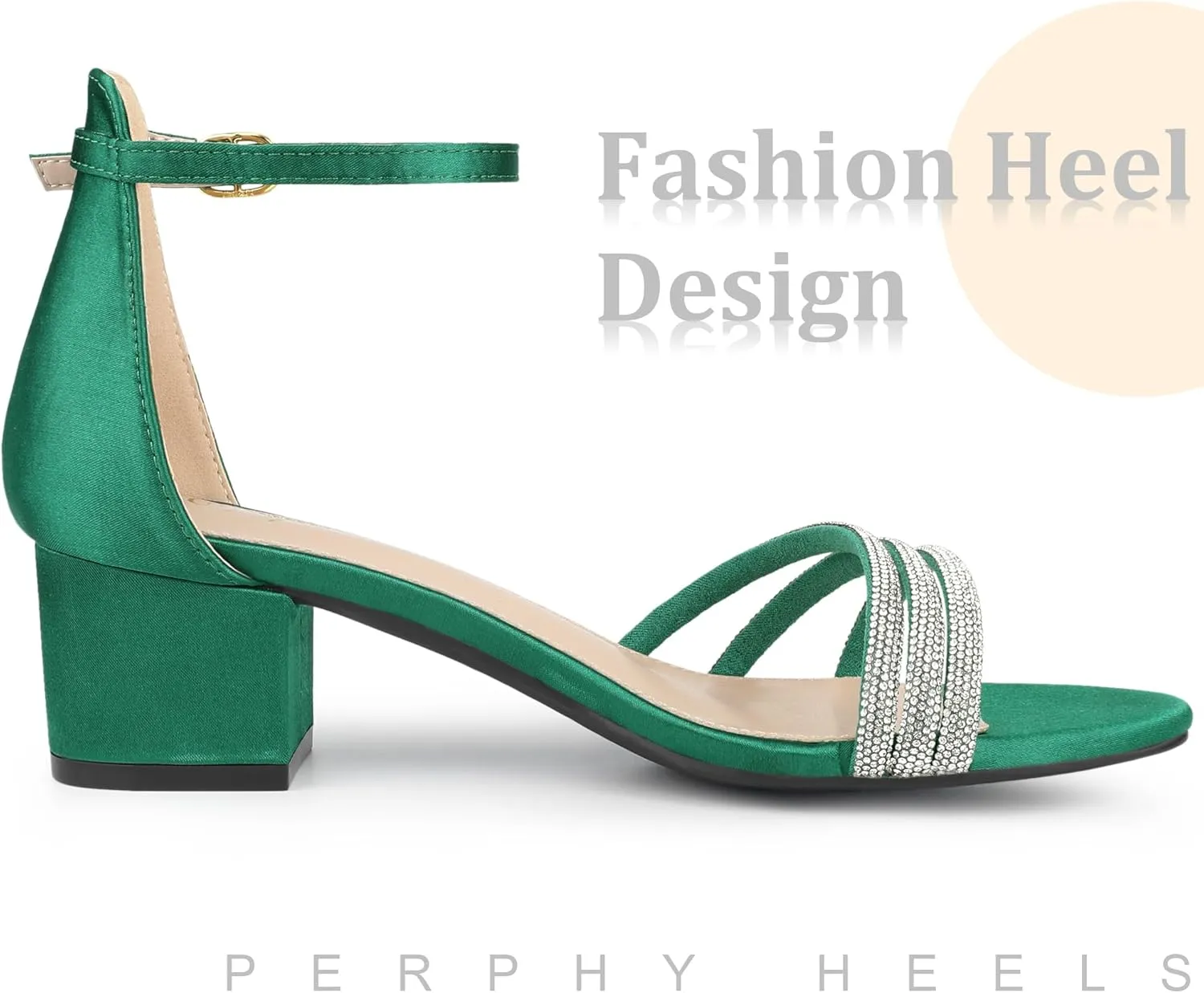 Perphy Satin Rhinestones Open Toe Chunky Heel Sandals for Women