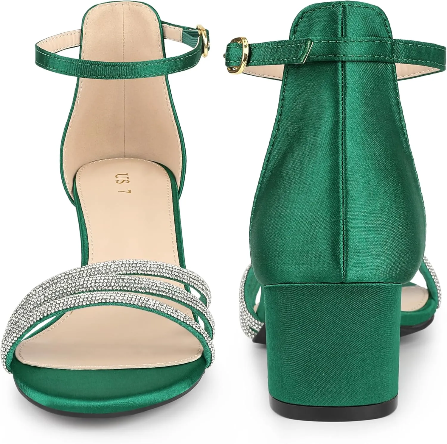 Perphy Satin Rhinestones Open Toe Chunky Heel Sandals for Women