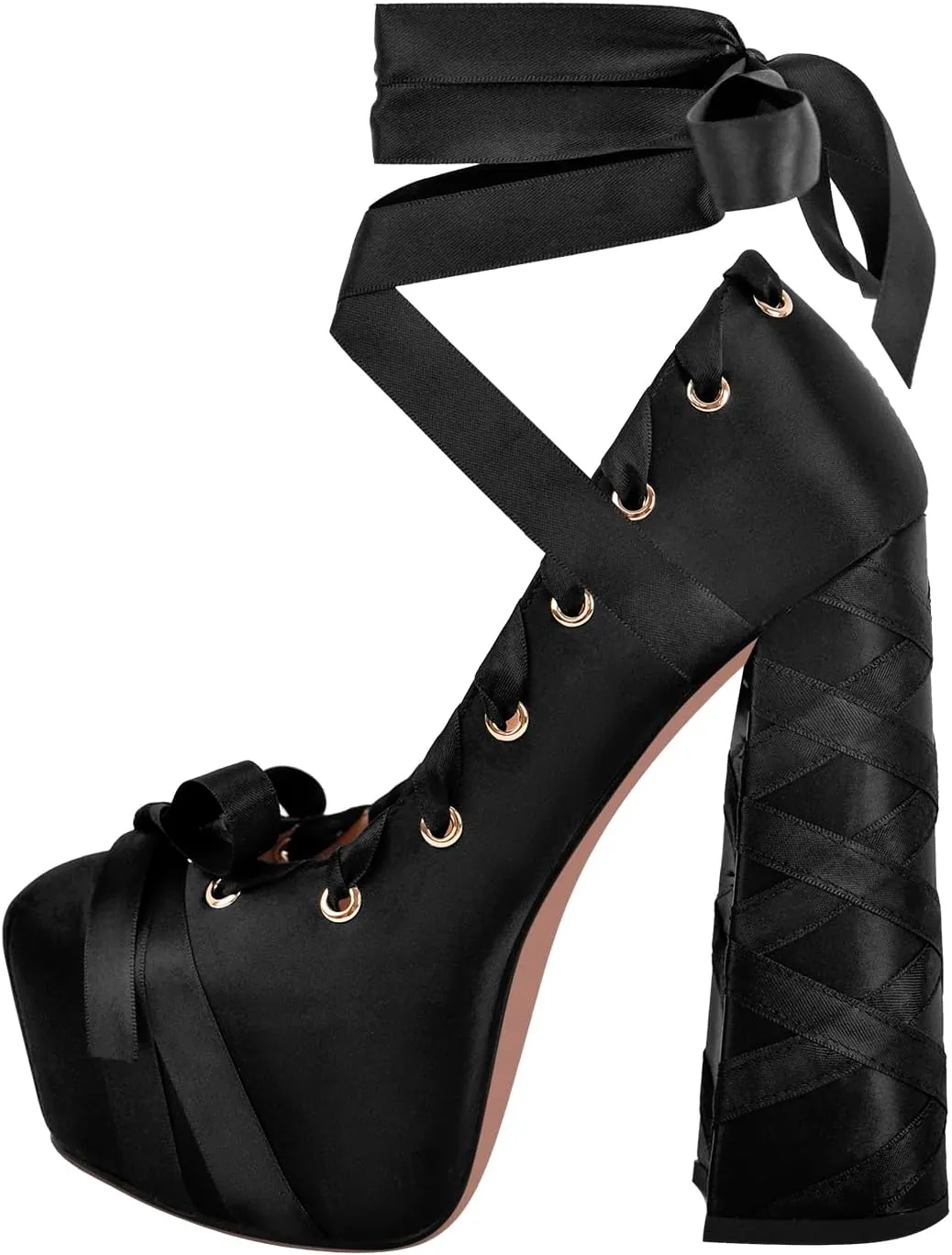 Platform Heels Chunky Bow Ribbon Pumps