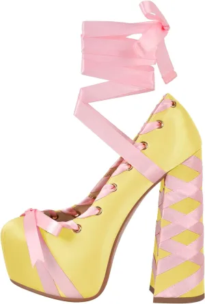 Platform Heels Chunky Bow Ribbon Pumps