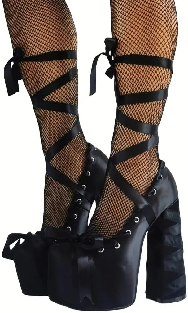 Platform Heels Chunky Bow Ribbon Pumps