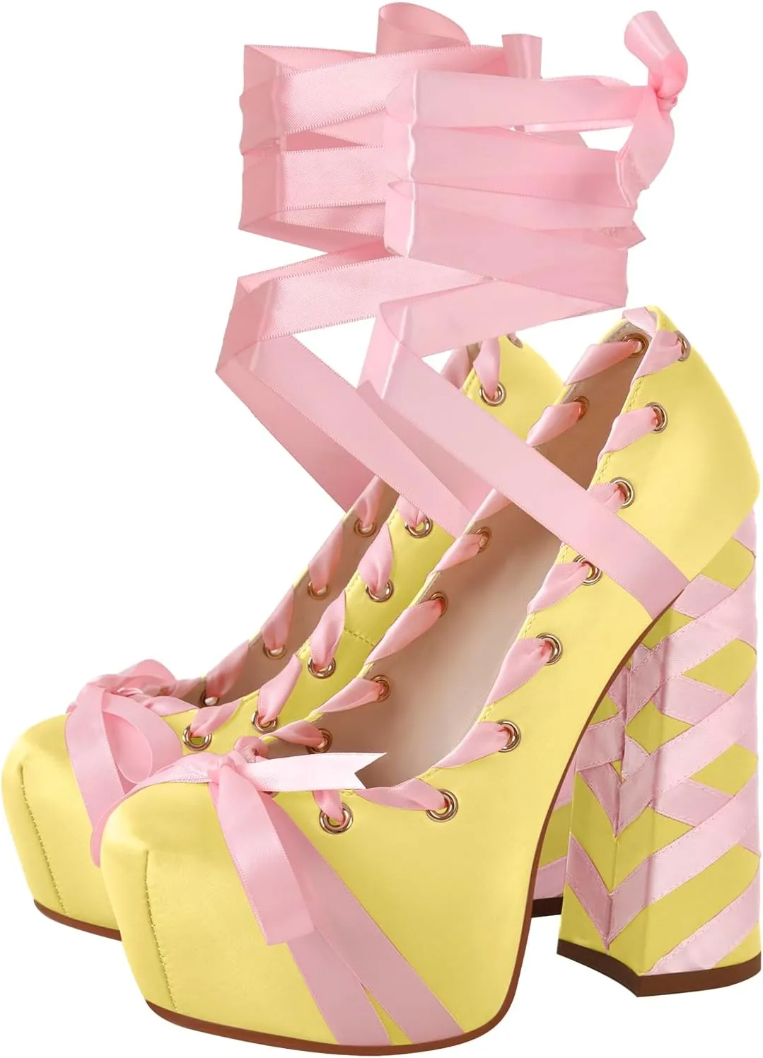 Platform Heels Chunky Bow Ribbon Pumps