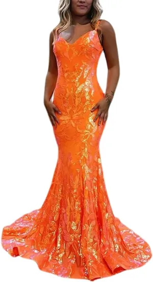 Prom Dresses with Sequin Mermaid Evening Dresses Long Prom Gowns Split Backless Sequins Formal Dresses for Women
