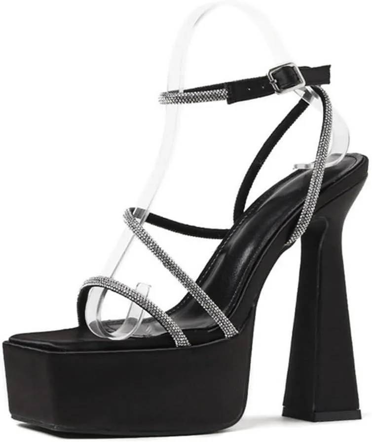 Purple Platform Super High Heel Women Sandals Summer Crystal Runway Style Buckle Strap Banquet Dress Shoes