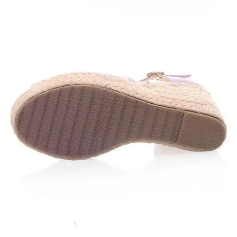 Purple T-Strap Wedge Heel Sandal