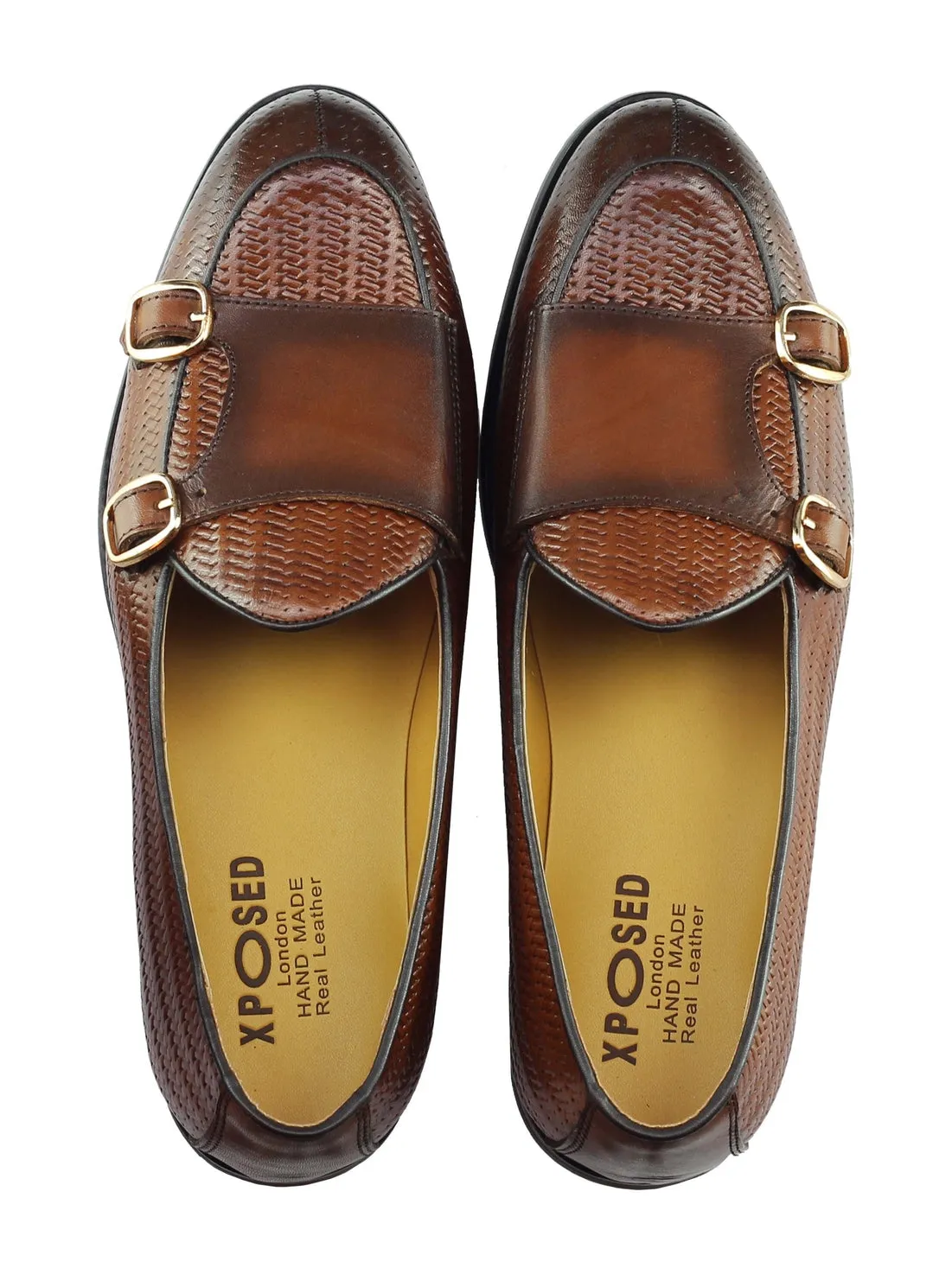 Real Leather Double Monk Strap Brown Loafer