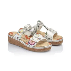 RIEKER - V03P9 LOW WEDGE MULE - WHITE MULTI