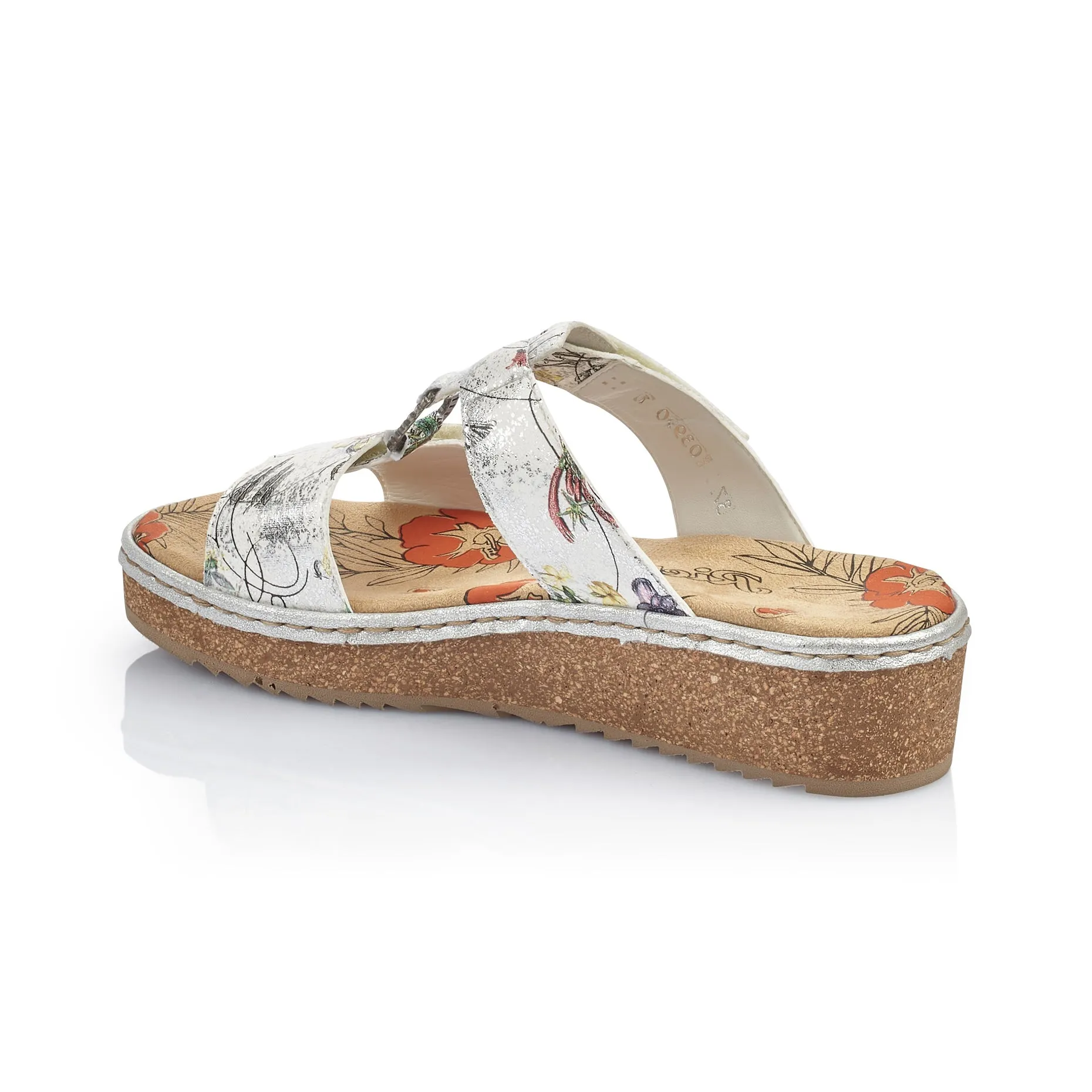 RIEKER - V03P9 LOW WEDGE MULE - WHITE MULTI