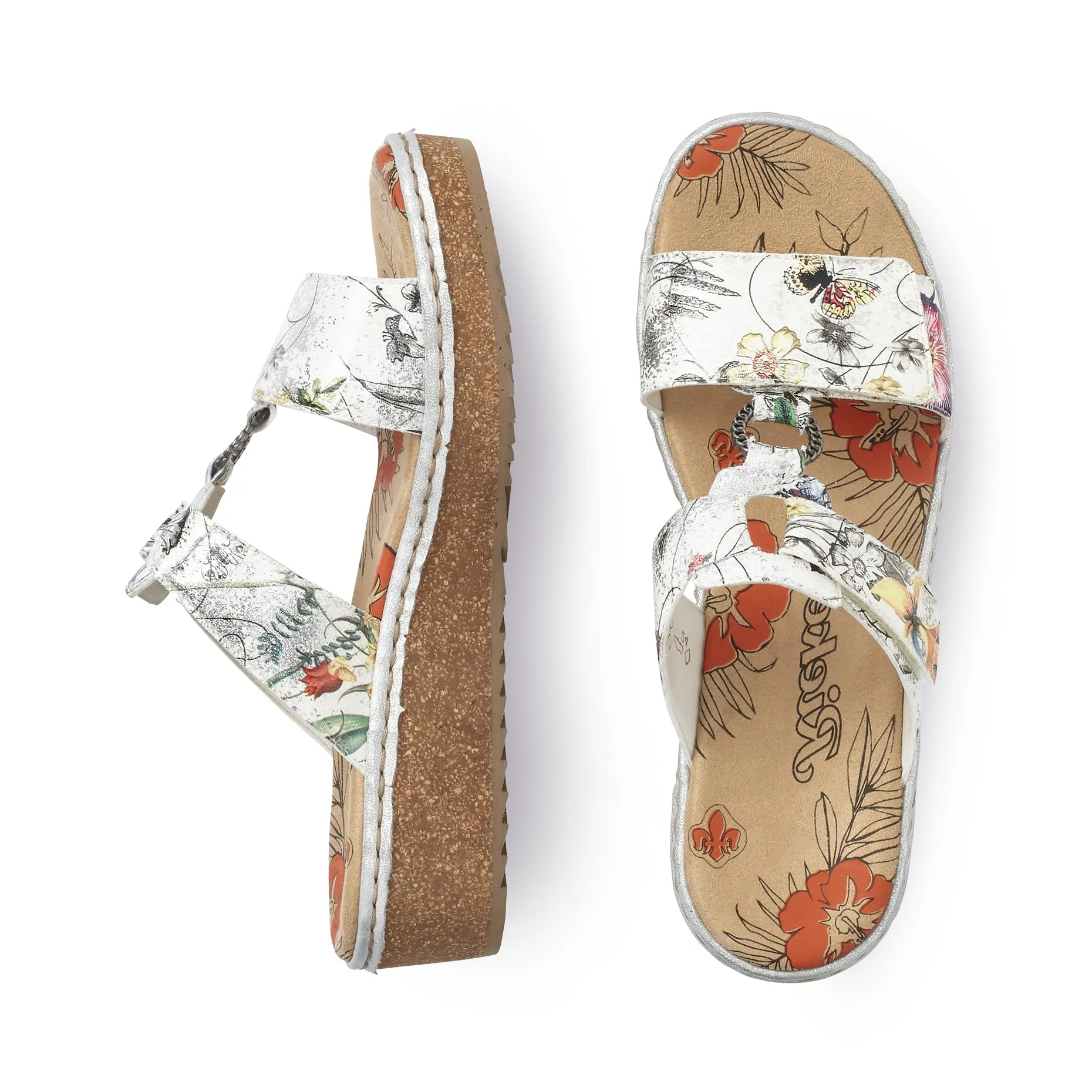 RIEKER - V03P9 LOW WEDGE MULE - WHITE MULTI