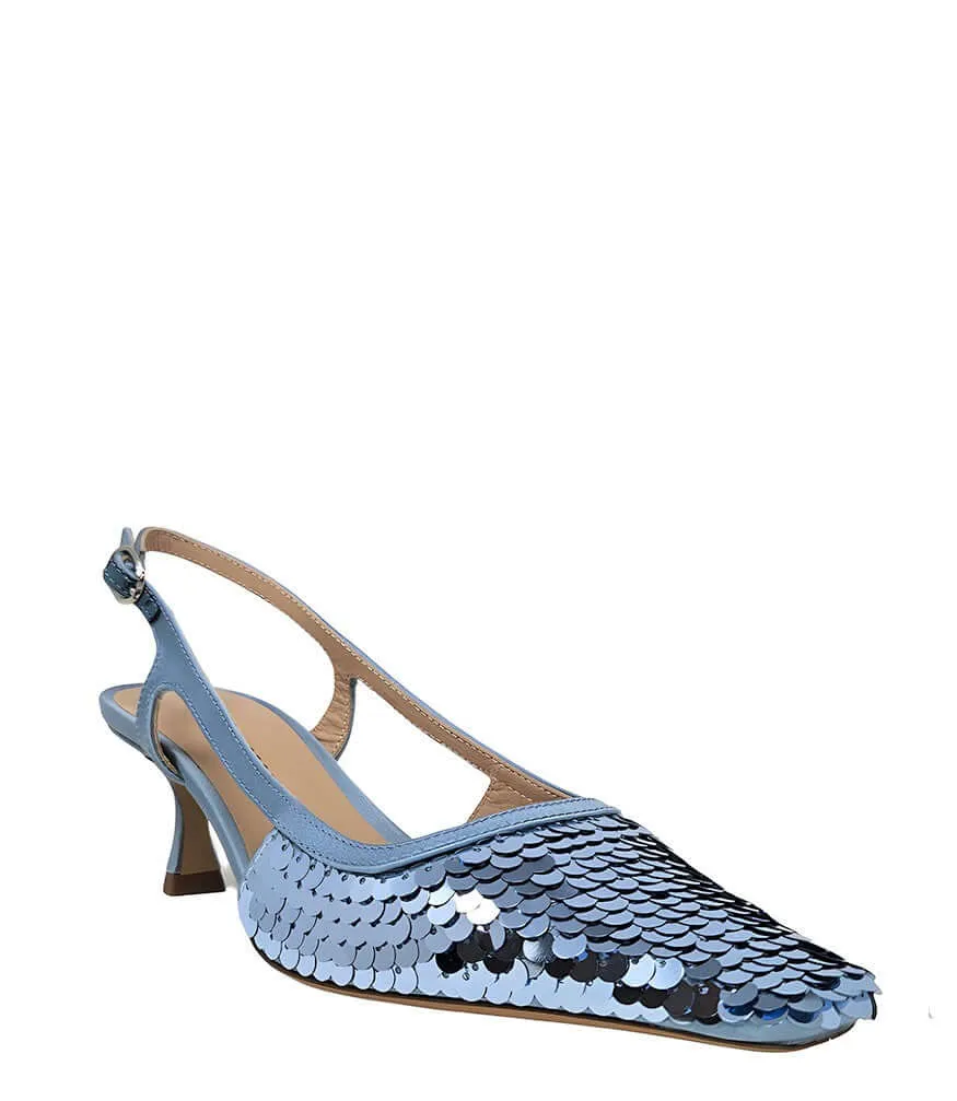 Roberto Festa Blue Sequence Snip Toe Slingback Heel