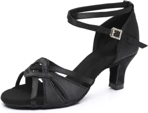 Rosefinch Women's Latin Dance Shoes Satin Professional Ballroom Salsa Practice Performance Wedding Dancing Shoes