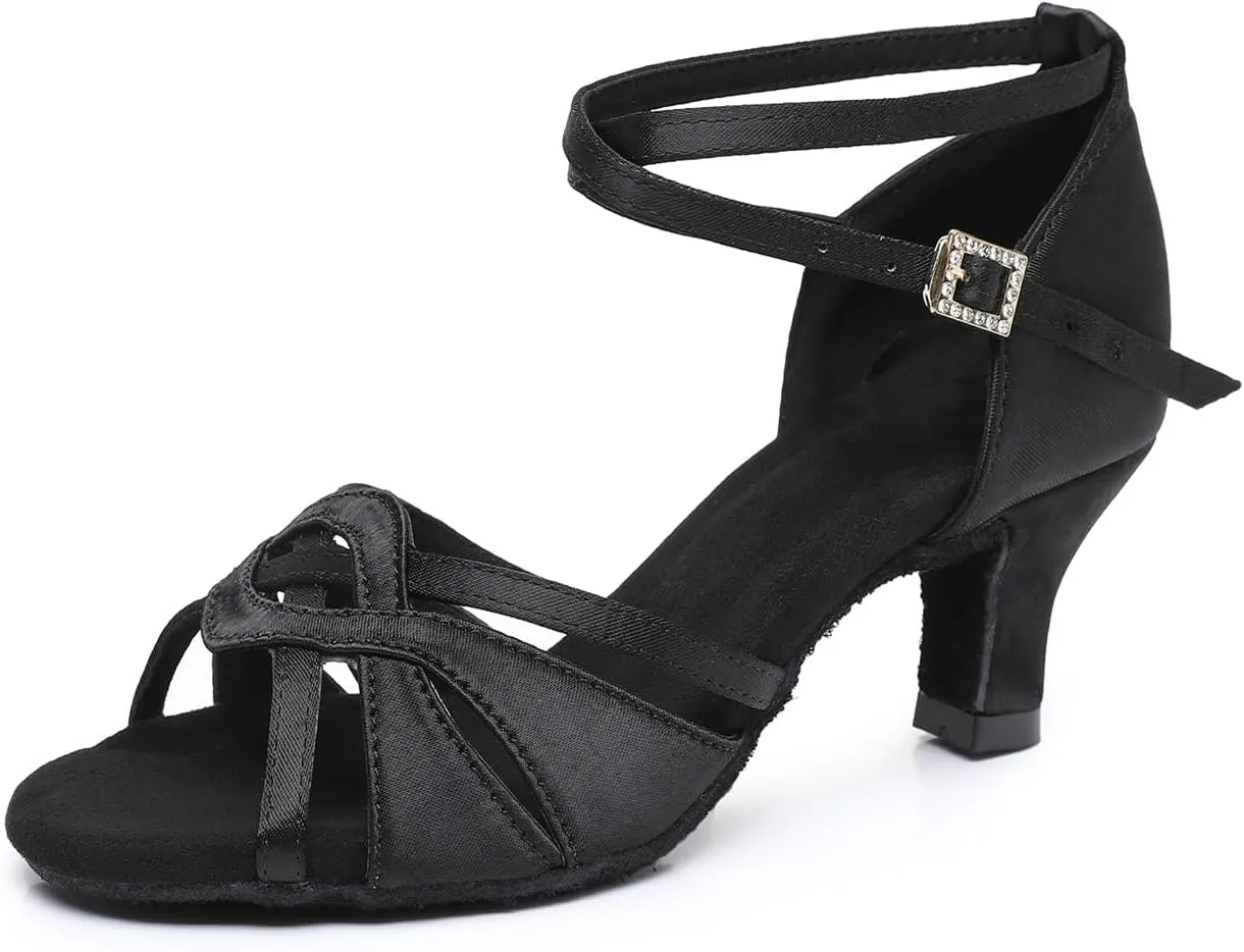 Rosefinch Women's Latin Dance Shoes Satin Professional Ballroom Salsa Practice Performance Wedding Dancing Shoes