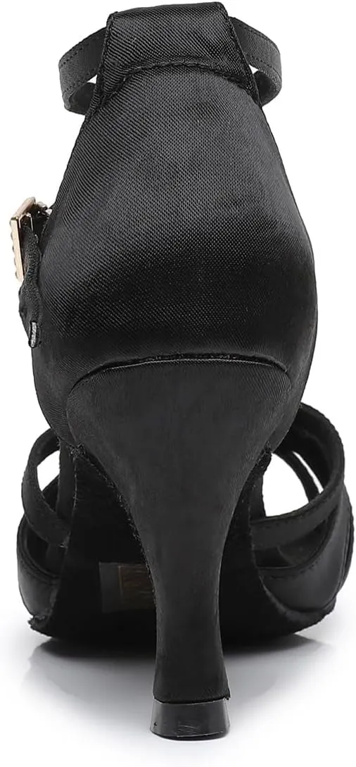 Rosefinch Women's Latin Dance Shoes Satin Professional Ballroom Salsa Practice Performance Wedding Dancing Shoes