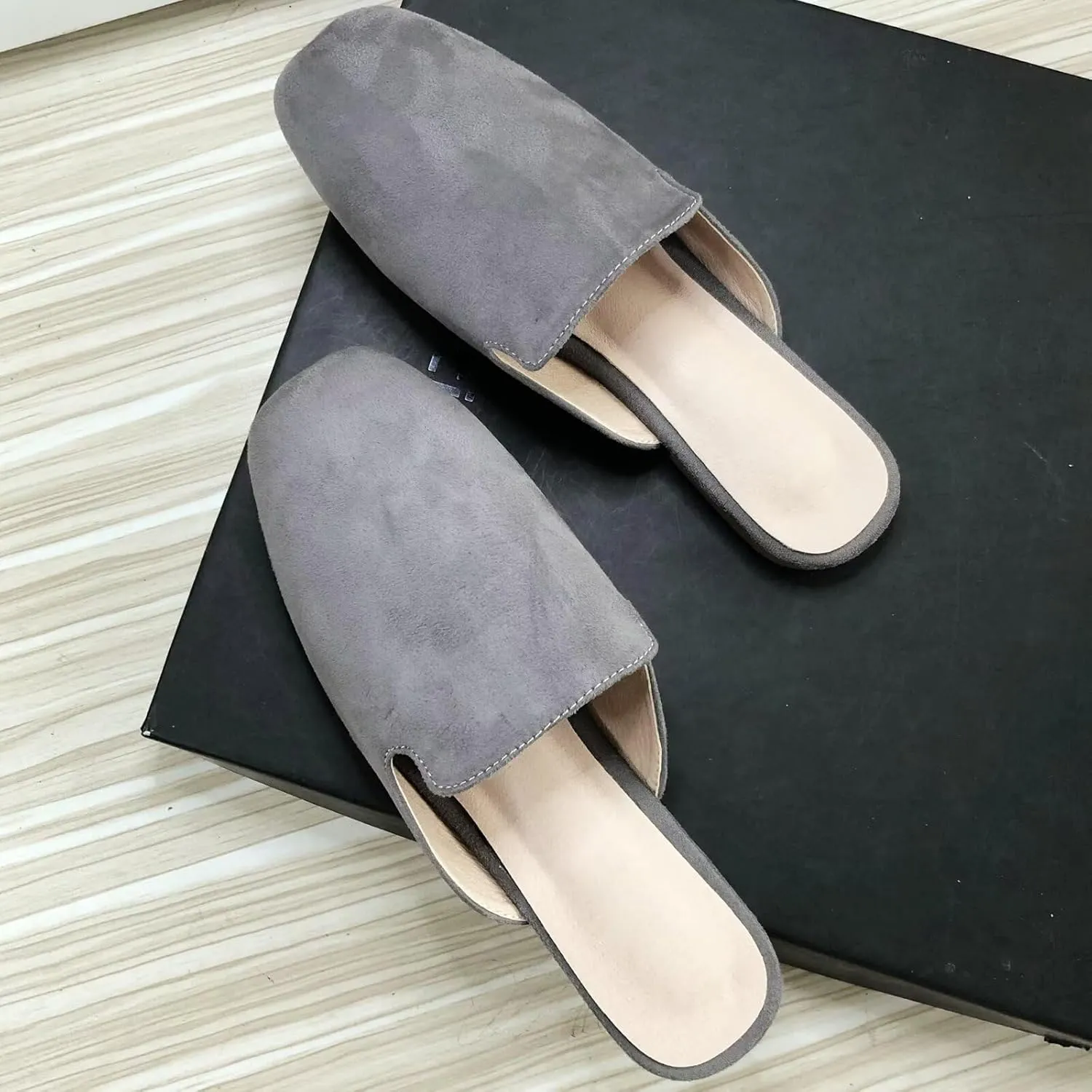 SAILING LU Square Toe Mules for Women Casual Backless Shoes Solid Color Flat Slip ons Comfort Summer Sandals