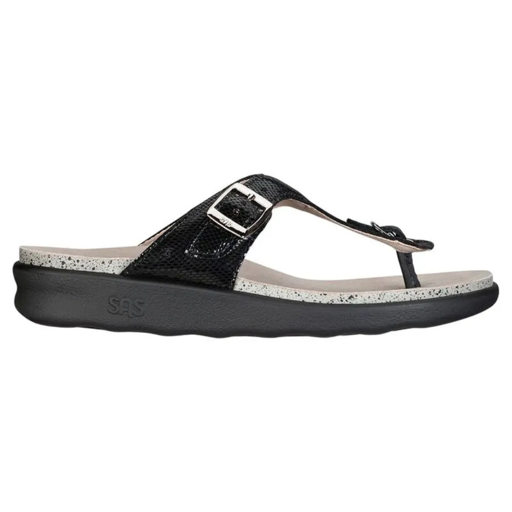 SAS Sanibel T-Strap Black Snake Slide Sandal (Women's)