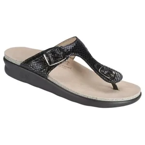 SAS Sanibel T-Strap Black Snake Slide Sandal (Women's)