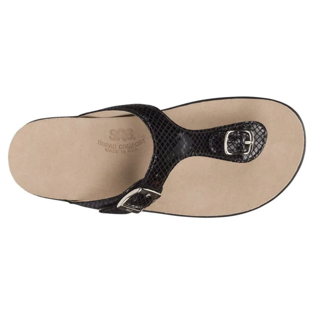 SAS Sanibel T-Strap Black Snake Slide Sandal (Women's)