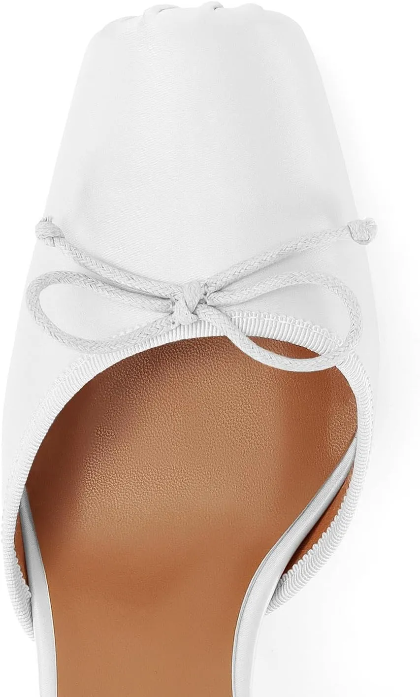 Satin Ballet Heels for Women with Bow Square Toe Ballerina Stiletto Heels Lace Up High Heel Slingback Pumps Strappy Mary Janes Cute Elegant Party Shoes