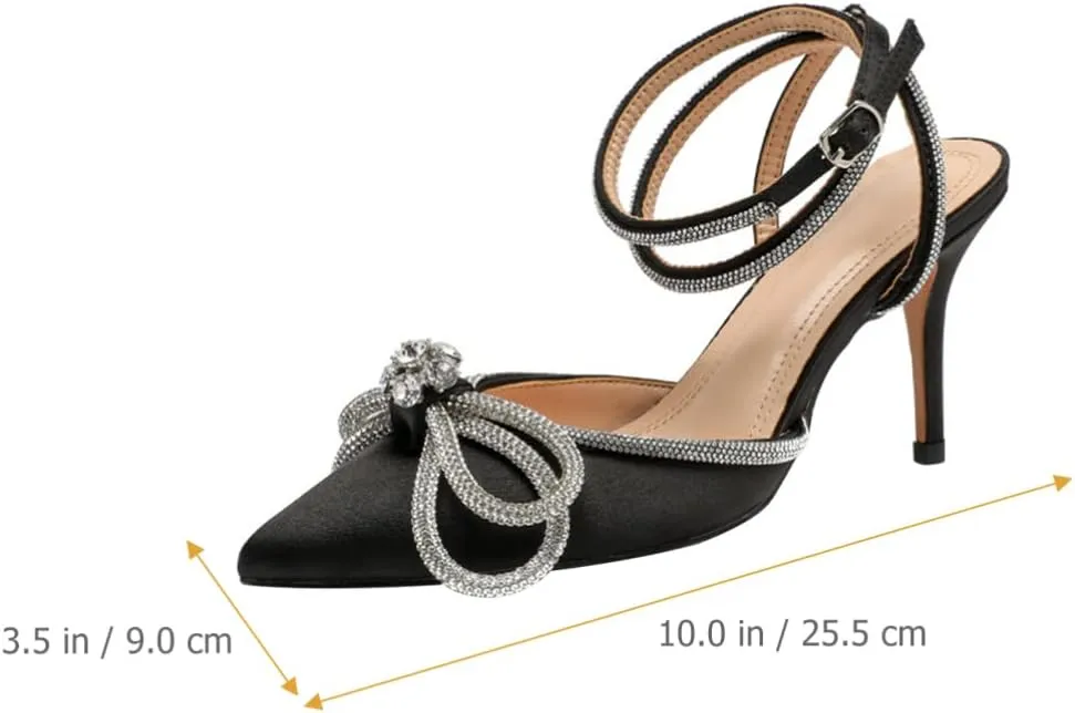 Satin Dresses Satin High Heel Rhinestone Bow Pointed Toe Low Stiletto Buckle Ankle Strap Pumps Wedding Evening Dress Kitten Heel Sandal Chunky Sandals