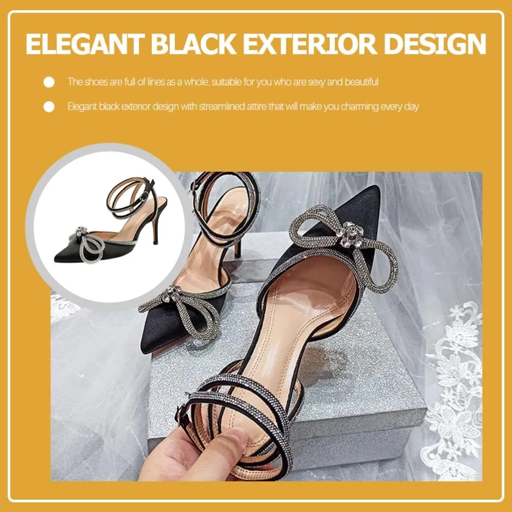 Satin Dresses Satin High Heel Rhinestone Bow Pointed Toe Low Stiletto Buckle Ankle Strap Pumps Wedding Evening Dress Kitten Heel Sandal Chunky Sandals