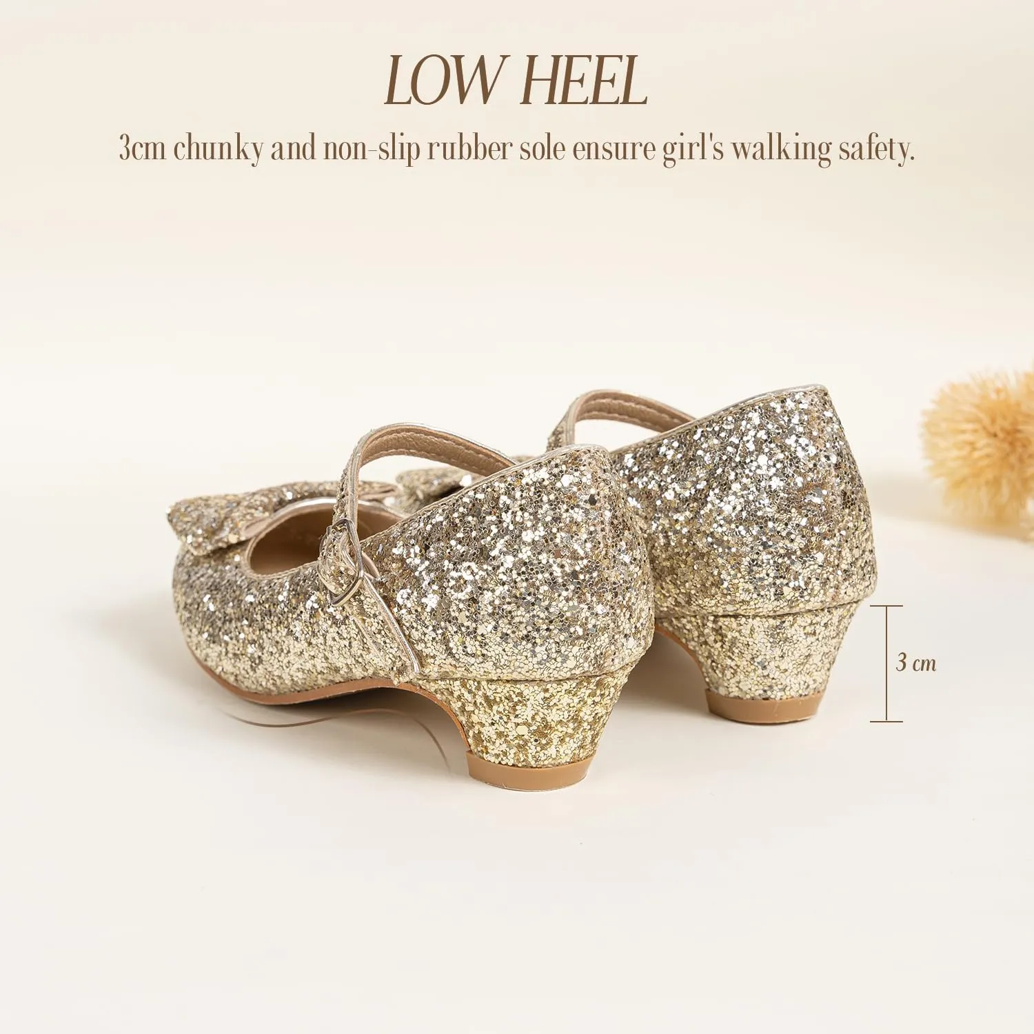 Sawimlgy Girls Sparkle Dress Shoes Toddler Glitter Princess Heels Kids Bows Mary Jane Girl Shoes for Wedding Party Dance Costume Easter