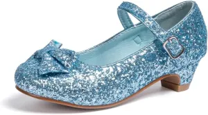 Sawimlgy Girls Sparkle Dress Shoes Toddler Glitter Princess Heels Kids Bows Mary Jane Girl Shoes for Wedding Party Dance Costume Easter