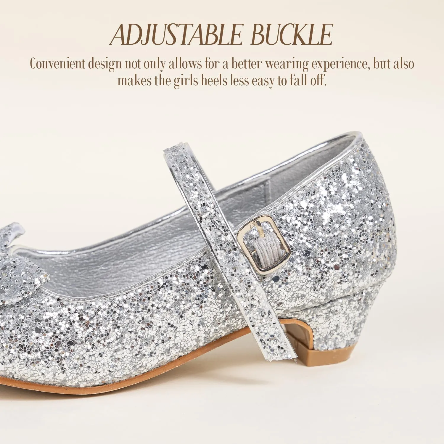 Sawimlgy Girls Sparkle Dress Shoes Toddler Glitter Princess Heels Kids Bows Mary Jane Girl Shoes for Wedding Party Dance Costume Easter