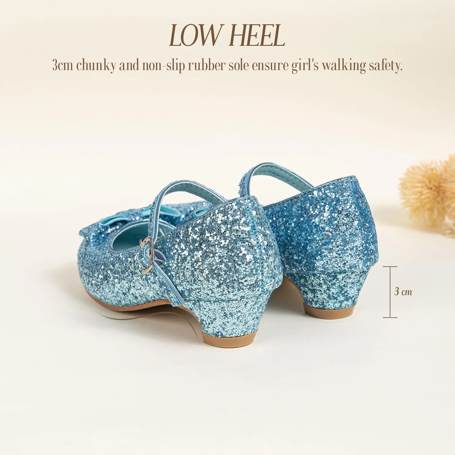 Sawimlgy Girls Sparkle Dress Shoes Toddler Glitter Princess Heels Kids Bows Mary Jane Girl Shoes for Wedding Party Dance Costume Easter