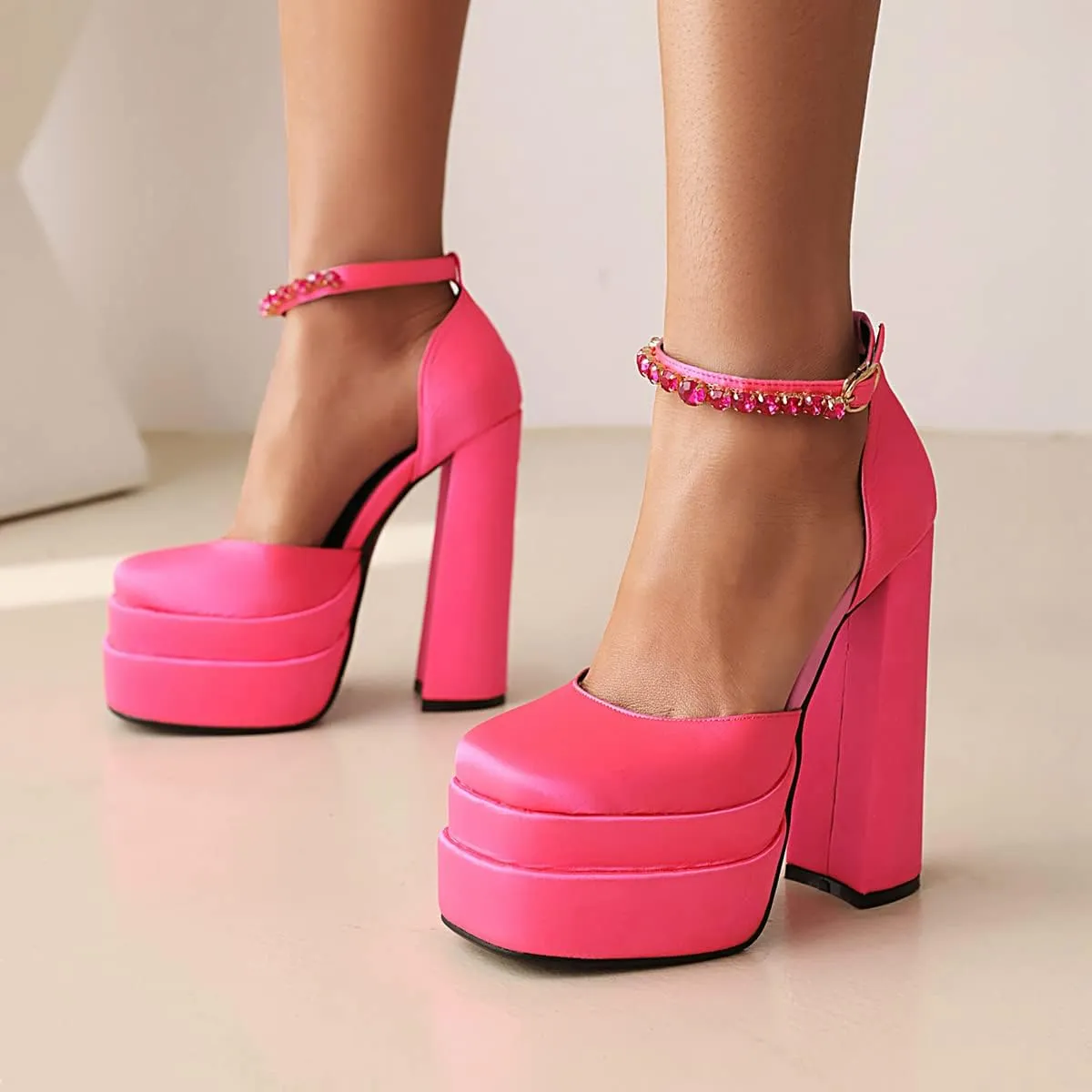 Scaoruki Women Fashion Platform Sandals Chunky High Heels