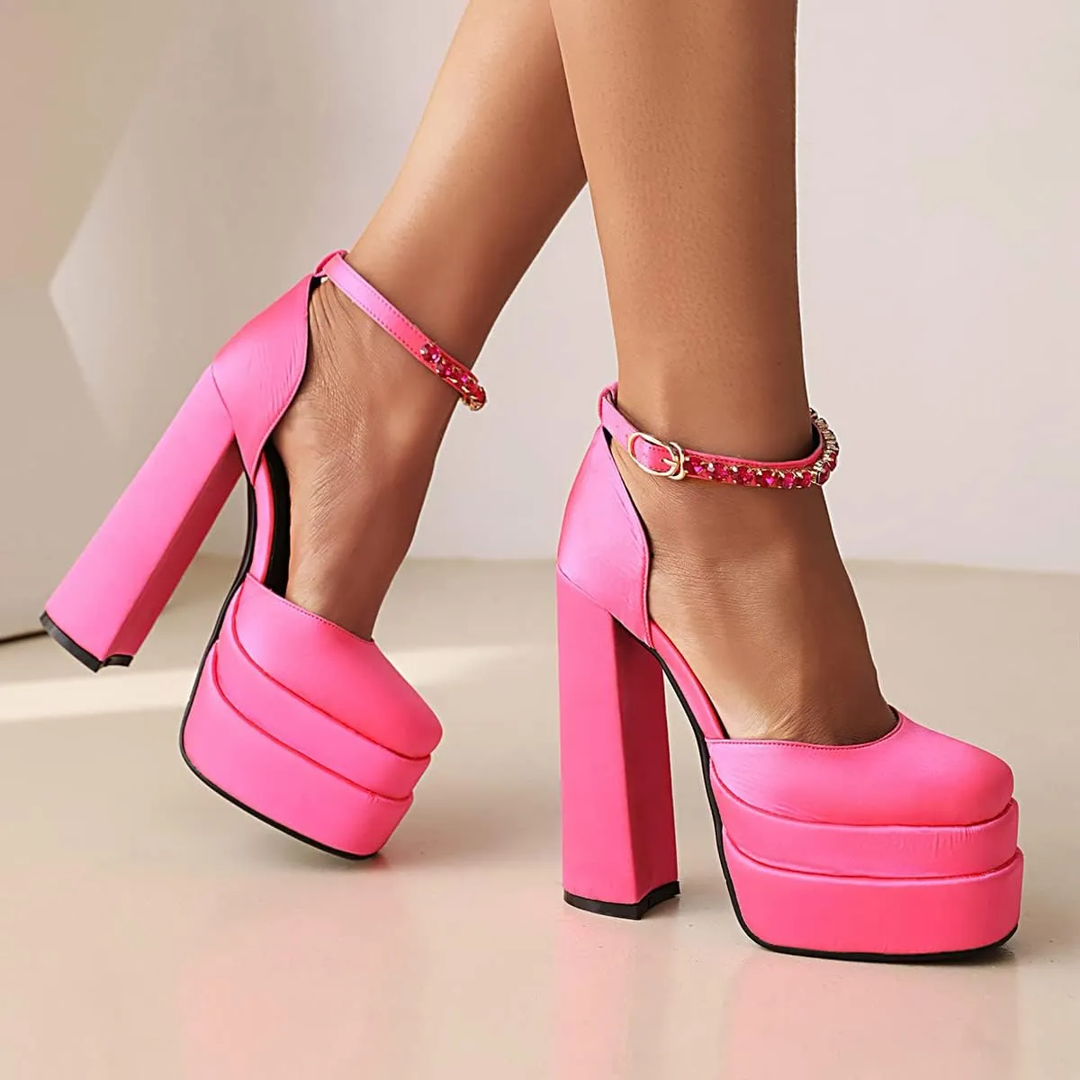 Scaoruki Women Fashion Platform Sandals Chunky High Heels